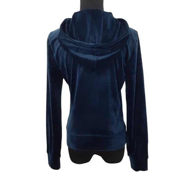 Juicy Couture Velour Track Jacket Y2K Rhinestone Bling Full Zip Hoodie Blue M - Picture 4 of 14